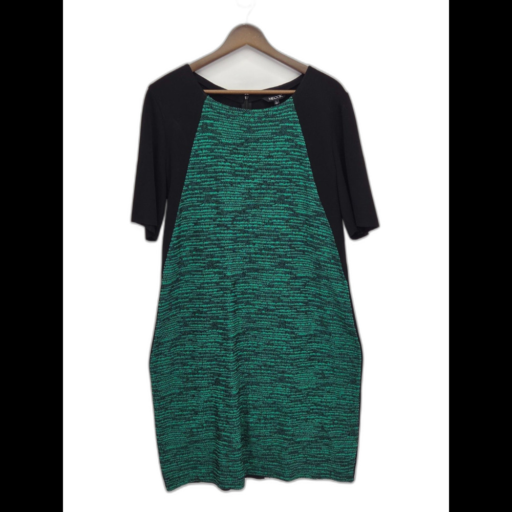 Misook Eliza Sheath Dress Jade Green Black Textured Knit Size Large Career